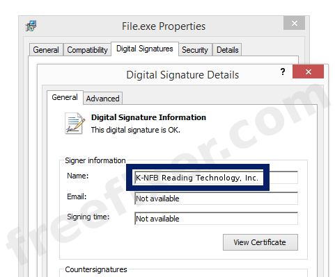 Screenshot of the K-NFB Reading Technology, Inc. certificate